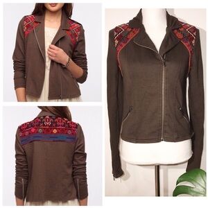 EUC UO Ecoté Army Green Embroidered Moto Jacket​​​​